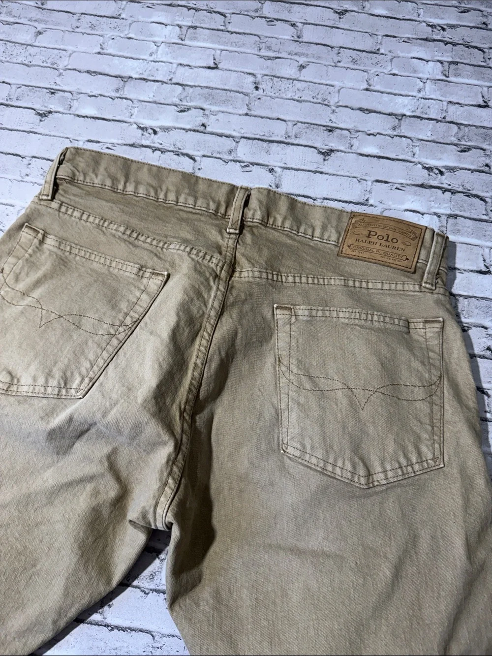 Polo Ralph Lauren mens 32x30 tan faded Varick slim straight denim jeans EUC